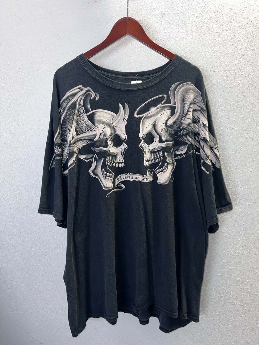 Vintage 90s Liquid Blue Heaven Or Hell Skulls T Shirt Mens 3XL Graphic Tee 0626